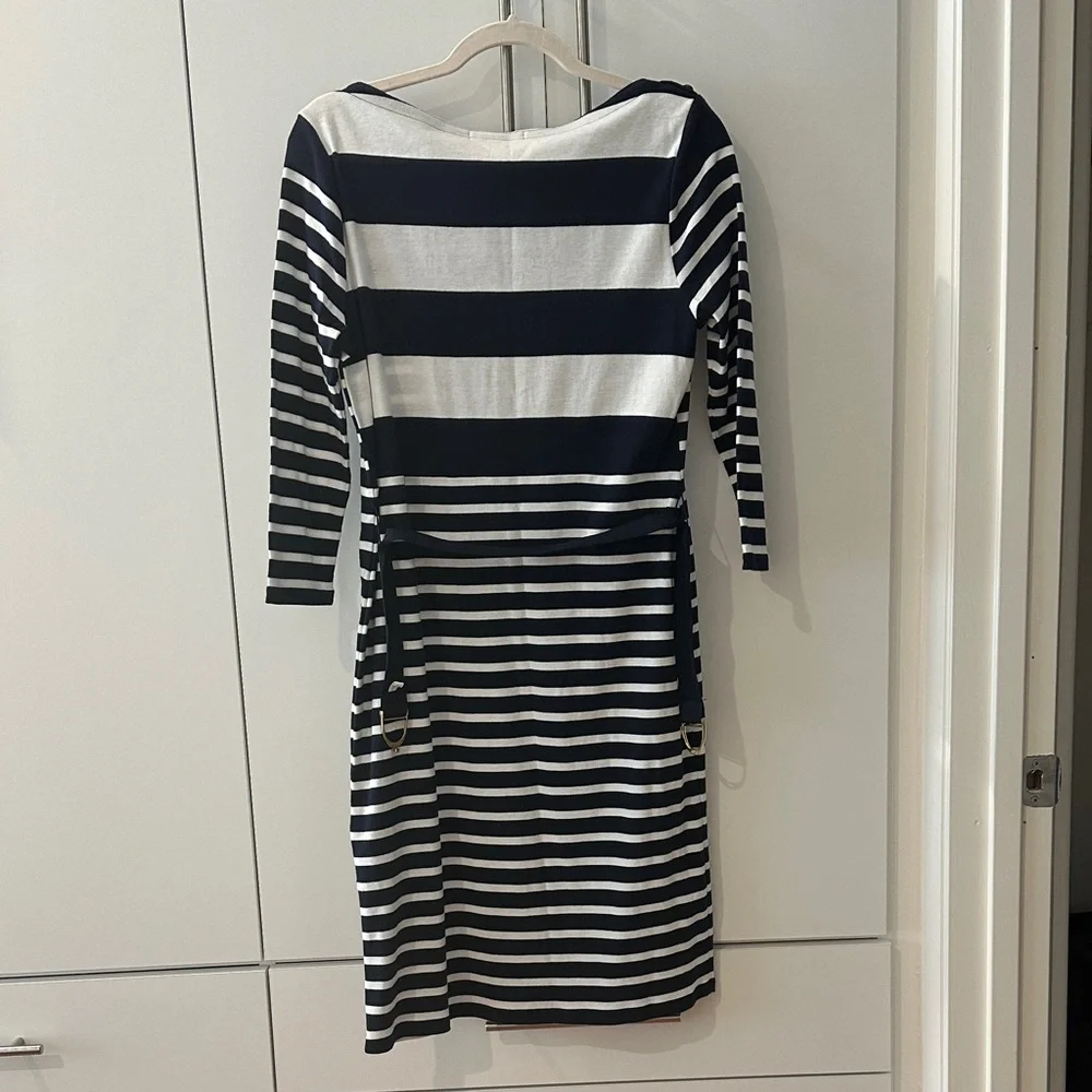 NWOT Lauren Ralph Lauren Navy and White Striped Long Sleeve Dress - Picture 5 of 6
